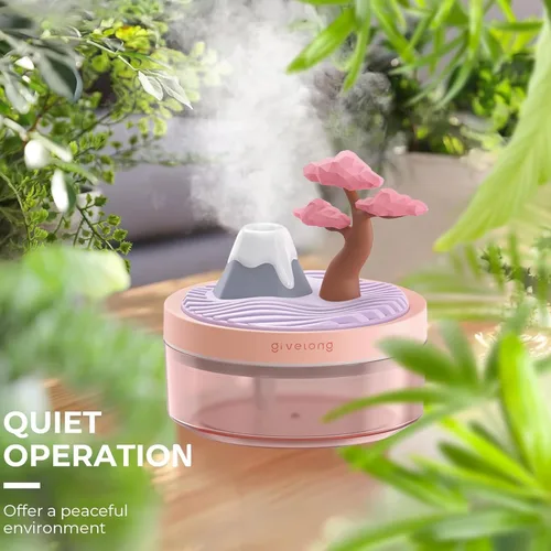 Miniatura 7 de PRATIQUE Mini humidificadores portátiles de escritorio para dormitorio, humidificador pequeño con cerezo, niebla silenciosa, fría, apagado Rosa