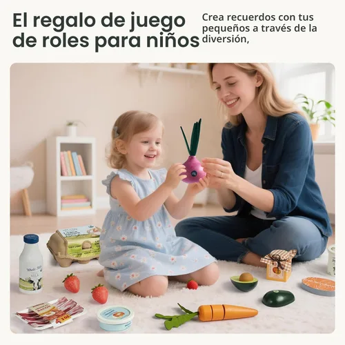 Miniatura 5 de Tiny Land Juego de Verduras y Frutas de Madera Orgánica – 7 Piezas de Comida de Simulación para Niños, Juguete de Cocina Montessori para Niños