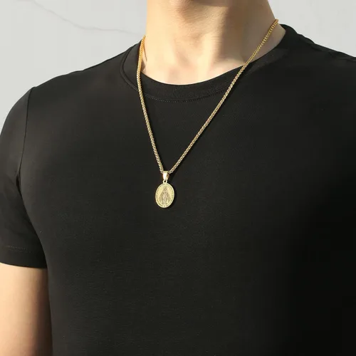 Miniatura 2 de RS Collar de Virgen María para hombre medalla milagrosa de acero inoxidable colgante de María de la Virgen medallón de María dije de Santa María