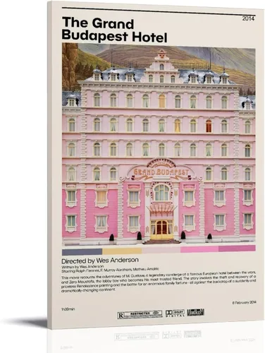VALKEM Póster de película minimalista de The Grand Budapest Hotel de los años 90, lienzo de los años 90, decoración estética, decoración estética,