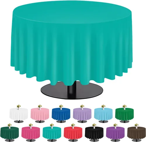 Miniatura 8 de tujol Paquete de 6 manteles de plástico de 84 pulgadas, manteles redondos desechables, manteles de plástico para fiestas