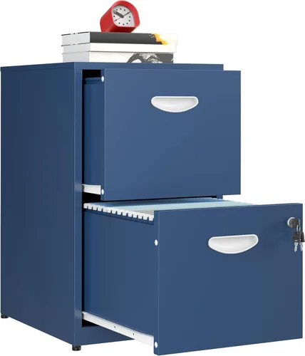 Miniatura 12 de Archivador móvil de 2 cajones con cerradura, archivadores de metal con ruedas, gabinete de almacenamiento enrollable negro, archivador vertical
