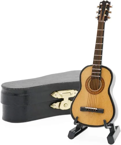 Odoria 1/12 Guitarra Miniatura Casa de Muñecas Instrumentos Musicales Accesorios, Color Madera