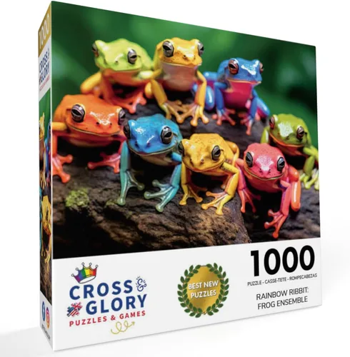 Miniatura 2 de Cross & Glory - Rainbow Ribbit: Frog Ensemble - Rompecabezas de 1000 piezas para adultos Rompecabezas vibrante Calidad premium Obra de arte