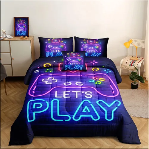 Miniatura 10 de ROWADALO Juego de ropa de cama de 5 piezas para niños, juego de edredón para niños jugadores, tamaño individual, juego de edredón de videojuegos