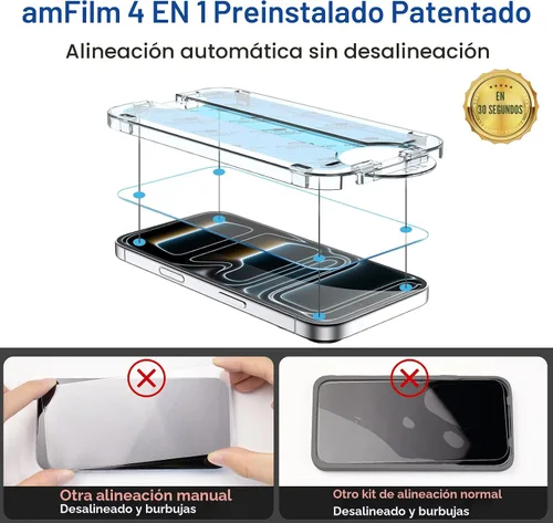 Miniatura 4 de amFilm Protector de Pantalla OneTouch para iPhone 17 Pro 6.3'' + Protector de Lente de Cámara Instalación de Alineación Automática Sin Burbujas
