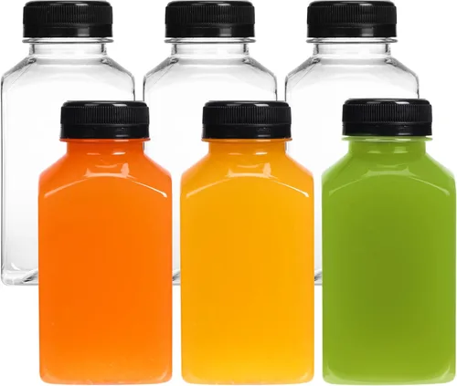 Miniatura 14 de Moretoes 6 botellas de 120 ml de plástico para jugo con tapas, botellas transparentes vacías reutilizables para shots de jengibre, recipientes