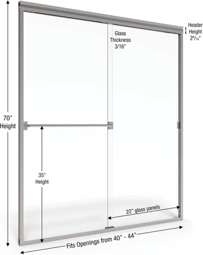 Miniatura 2 de Basco Classic, puerta de vidrio deslizante, sin marco, de 40 pulgadas a 44 pulgadas, vidrio de 3/16 pulgadas, 70 pulgadas de alto 3500-44, Plateado