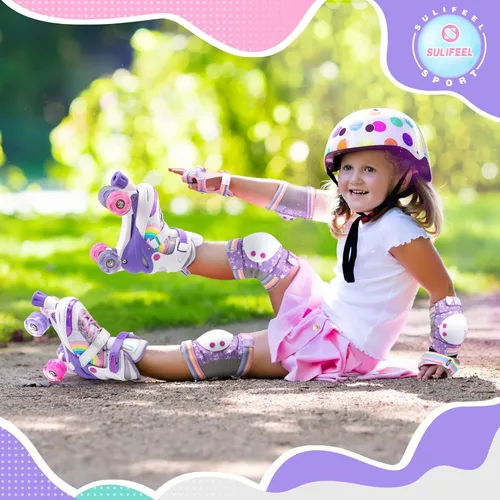 Miniatura 6 de SULIFEEL Rainbow Unicorn - Patines ajustables de 4 tamaños para niñas y niños de 3-5, 5-8, 6-12 años, patines para interiores y exteriores b púrpura
