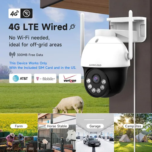 Miniatura 3 de Cámara de seguridad celular 4G LTE inalámbrica para exteriores, sin cámara WiFi con seguimiento automático de inclinación panorámica de 360°, alerta