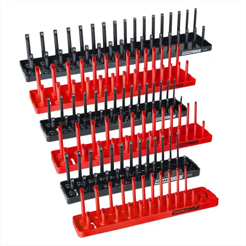 Miniatura 17 de OEMTOOLS 22413 Juego de 6 bandejas de enchufes SAE y métricos, almacenamiento de enchufes SAE y métrico para tamaños de 1/4", 3/8" y 1/2", soportes
