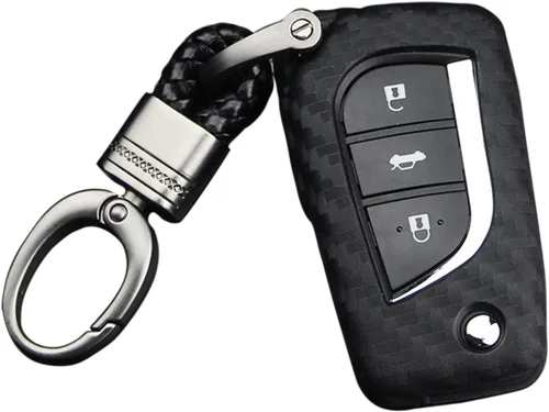 Funda de Silicona Suave de Goma con Textura de Fibra de Carbono Cubierta de Llave Fob Para Toyota 4Runner Avalon C-HR Camry Corolla Fortuner