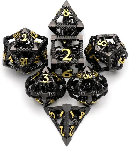 Miniatura 8 de D&D Dice, Dungeons and Dragons Dice HNCCESG Juego de dados de metal poliédricos huecos para juegos de mesa RPG MTG (Dragon Silver Blood Spot)