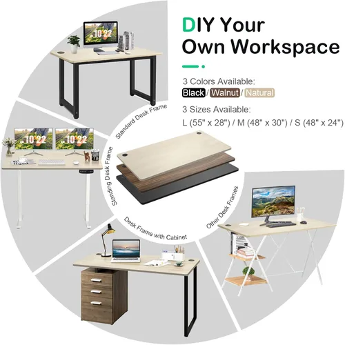 Miniatura 7 de COSTWAY Mesa universal, escritorio de madera maciza de una sola pieza para marco de escritorio estándar y ajustable en altura, encimera rectangular