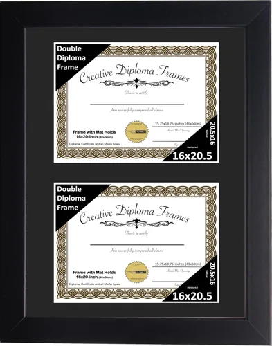 Miniatura 49 de Creative Picture Frames Marco de diploma doble clásico negro de 6 x 8 pulgadas con vidrio negro y colgador de pared instalado