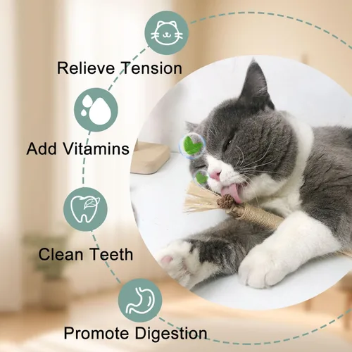 Miniatura 7 de Juguetes para gatitos 7 en 1 para gatos de interior con ventosa adhesiva lavable, juguetes interactivos para gatos, palo de vid plateada y cuerda