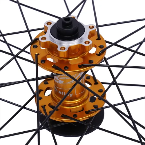 Miniatura 4 de DNYSYSJ Juego de ruedas de bicicleta de montaña de 27.5/29 pulgadas, ruedas de bicicleta de aleación de aluminio, freno de disco de llanta MTB Dorado