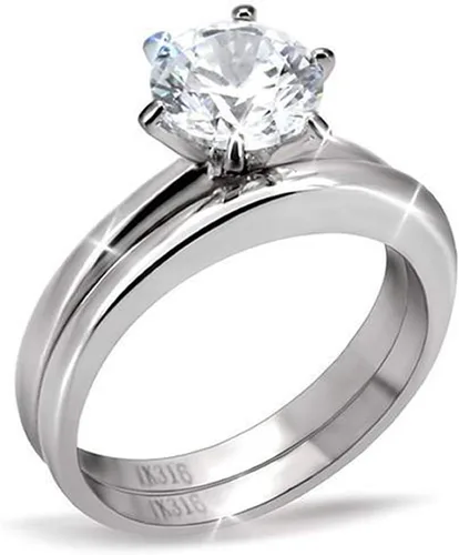 Miniatura 2 de MABELLA His Hers - Anillo de compromiso de acero inoxidable con circonita cúbica para mujer