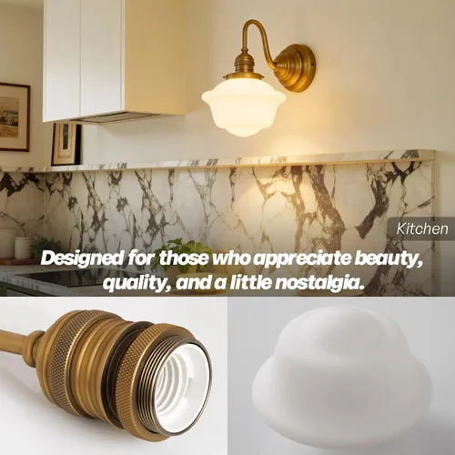 Miniatura 6 de Apliques de Pared Vintage de Latón Antiguo Dorado Luz de Tocador de Baño con Vidrio Esmerilado Lámpara de Aplique de Pared de Instalación Fija