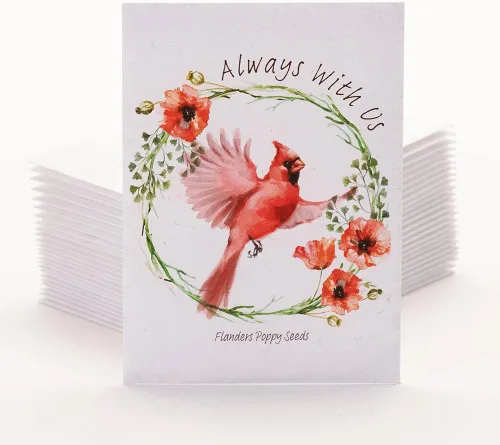 Bentley Seed Co. | Recuerdos de funeral conmemorativos de la vida del cardenal para los invitados | Paquetes de semillas de amapola de Flandes no