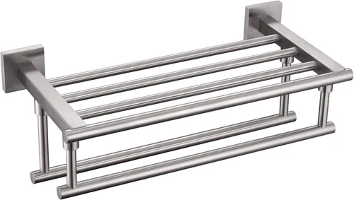 KOKOSIRI Estante para toallas con doble barra de toallas de 16 pulgadas, toallero de baño, soporte para toallas montado en la pared de acero