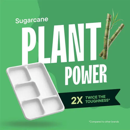 Miniatura 6 de Plato de papel 100% compostable, paquete de 125 unidades bandeja de 5 compartimientos desechable de calidad resistente, ecológica hecha de fibras
