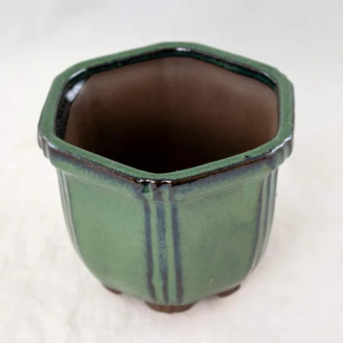 Miniatura 4 de Maceta Shohin para bonsái con malla, hexagonal, color verde oscuro, 4.25 x 4.25 x 3.25 pulgadas