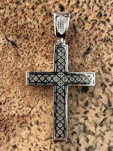 Miniatura 5 de Harlembling Solid 925 Sterling Silver Iced Cross Pendant - Men's - 2x1.5 20 Grams - Fits Up To 8mm Chains!