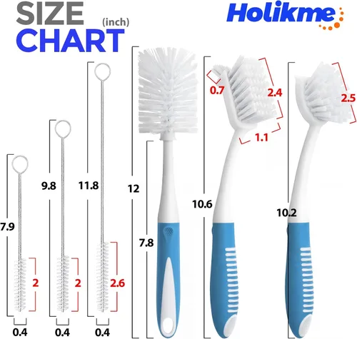 Miniatura 6 de Holikme Juego de 6 cepillos de platos con cepillo para botellas, cepillo para fregar platos, cepillo para sartén y 3 cepillos para pajitas, cepillo