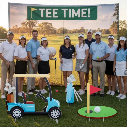 Miniatura 6 de Kit de 3 piezas de decoración grande de fiesta de cumpleaños de golf, incluye agujero en una cabina de fotos, accesorios de carritos de golf, bolsas
