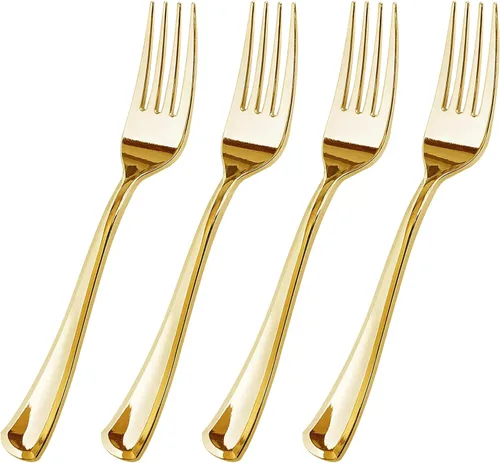 Miniatura 8 de FORKED - Cuchillos desechables de plástico dorado de 50 piezas, cubiertos de alta resistencia, cuchillos de sopa duraderos y desechables