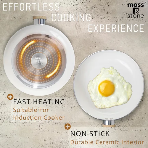 Miniatura 2 de Moss & Stone Juego de 6 Piezas de Utensilios de Cocina Antiadherentes Blancos, Juego de Ollas y Sartenes Antiadherentes con Tapa de Cristal, 6