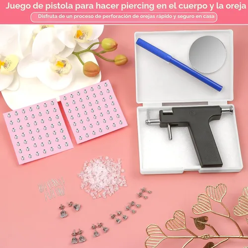 Miniatura 3 de Kit Profesional de Pistola para Perforación de Orejas, Pistola de Perforación Reutilizable con Aretes de Acero Inoxidable para Perforación, Aretes