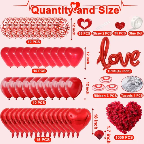 Miniatura 2 de Fecedy Globo de papel de aluminio en forma de amor y corazón, globos de látex redondos y en forma de corazón, globo de confeti, pétalos falsos