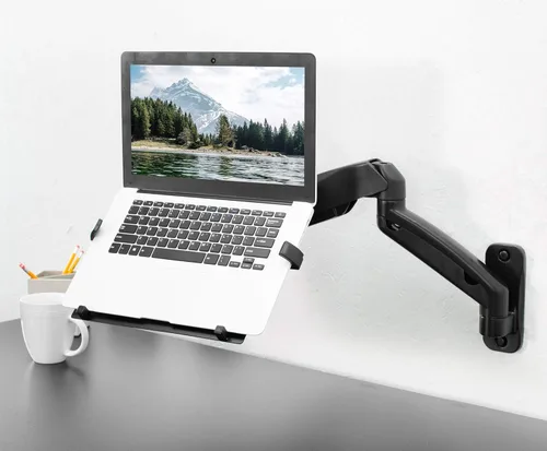 Miniatura 2 de VIVO Soporte de pared para laptop con brazo neumático extensible ajustable en altura, soporte articulado de movimiento completo, bandeja para Negro
