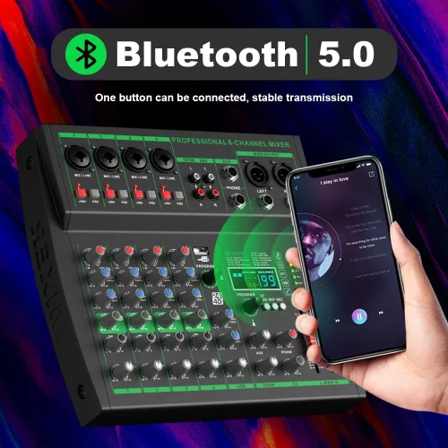 Miniatura 7 de MW-6 negro Mezclador de audio profesional DJ de 6 canales Controlador portátil con DSP 99 efectos preestablecidos para transmisión en vivo