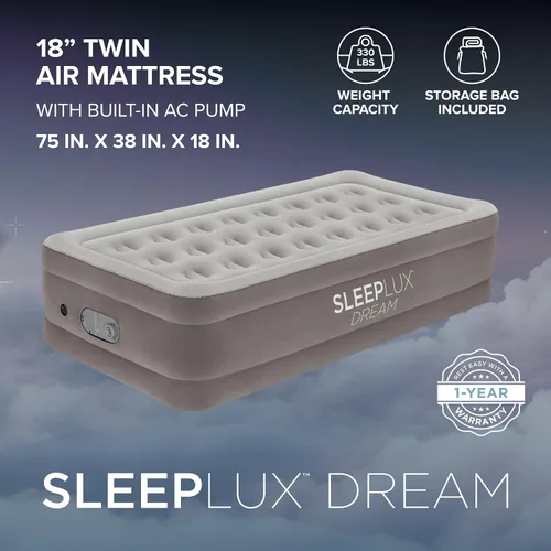 Miniatura 2 de SLEEPLUX Dream - Colchón de aire individual de lujo, bomba dual integrada, se mantiene inflado toda la noche, colchón inflable de doble altura de 18