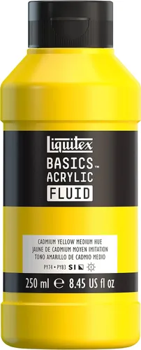 Liquitex BASICS Pintura Acrílica Fluida, Botella de 250ml (8.5 oz), Tono Amarillo Cadmio Medio Tono medio amarillo cadmio