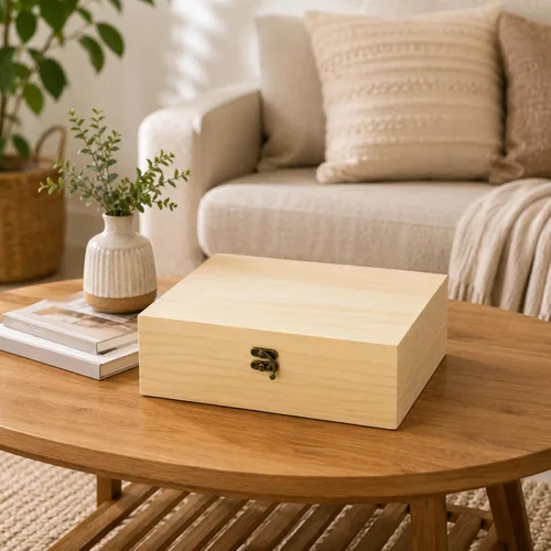 Miniatura 7 de JJSQ - Caja de almacenamiento grande de madera con tapa con bisagras, rectangular, sin terminar, sin pintar, caja de almacenamiento de madera