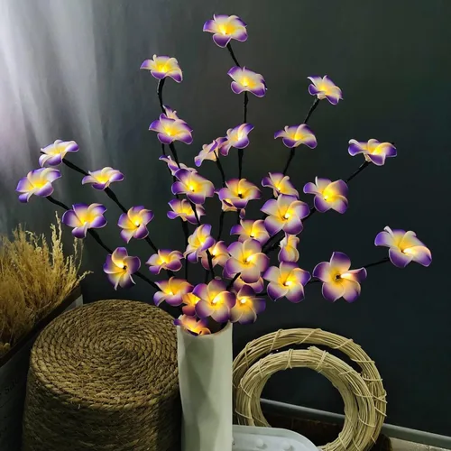 Miniatura 10 de Paquete de 2 ramas de flores artificiales de plumeria, ramo de berenjena ligera falsa Frangipani para decoración romántica del hogar (rosa)