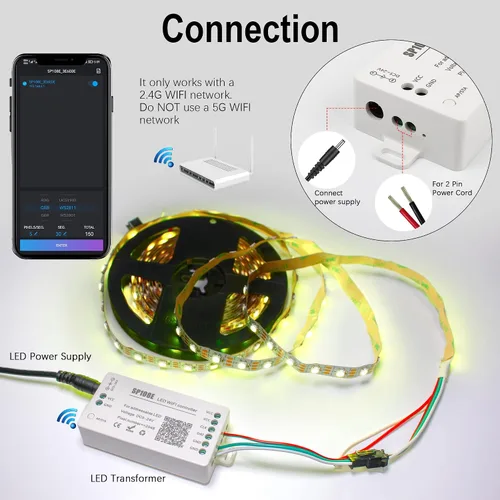 Miniatura 5 de VIPMOON SP108E controlador WiFi LED, control remoto inalámbrico para WS2811 WS2815 WS2801 SK6812 WS2813 SK9822 APA102C RGB direccionable tira