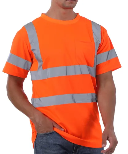 Miniatura 22 de sesafety Camisas de alta visibilidad para hombre clase 3 Hi Vis, camisetas reflectantes de construcción para hombres con bolsillo, camisetas