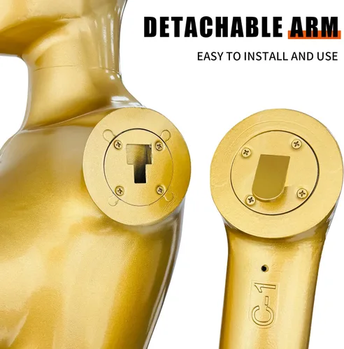 Miniatura 4 de Maniquí femenino de cuerpo completo dorado mate de 70.8 pulgadas, maniquí de exhibición de estilo brasileño con brazos ajustables, soporte de torso