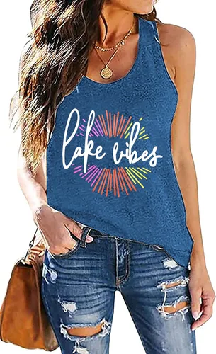 Lake Life - Camiseta sin mangas para mujer, camiseta sin mangas con estampado de Lake Vibes para vacaciones, camiseta sin mangas holgada y bonita