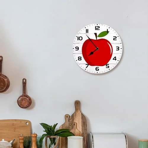Miniatura 6 de Reloj de pared para decoración de Apple, 10 pulgadas, silencioso, sin tictac, decoración de aula para el hogar, reloj de pared de regreso a clases