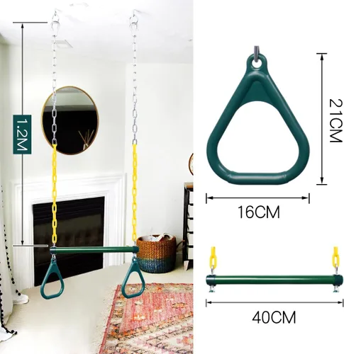Miniatura 2 de LadyRosian Anillos de Gimnasio Barra de Trapecio Columpio de 16", Cadena Resistente de 47" Juego de Columpio Accesorios con Mosquetones de Bloqueo