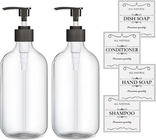 Miniatura 9 de 2 piezas de dispensador de jabón de platos ámbar para cocina (16 oz), dispensador de jabón de manos marrón para baño, juego de dispensador de jabón