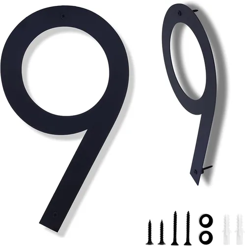 Miniatura 14 de Números de casa de 12 pulgadas para exteriores modernos de metal negro números de dirección para puertas flotantes de casa con kit de clavos