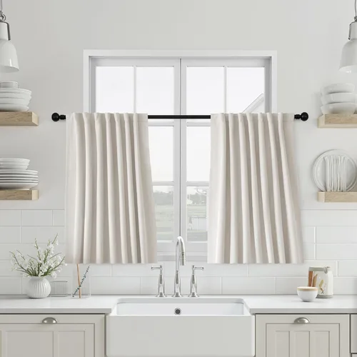 Miniatura 37 de UHITECH - Cortinas opacas beige para sala de estar, cortinas cortas de 35 pulgadas para habitación, cortinas negras para ventanas pequeñas, paneles
