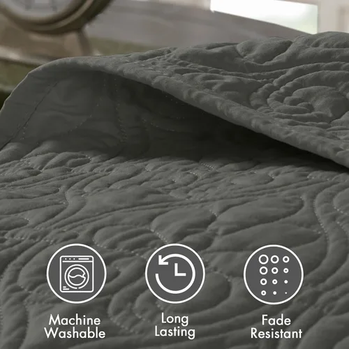 Miniatura 6 de Madison Park Quebec - Colcha acolchada reversible estilo damasco, ideal para todas las estaciones, juego de cama de colcha ligera y fundas a juego